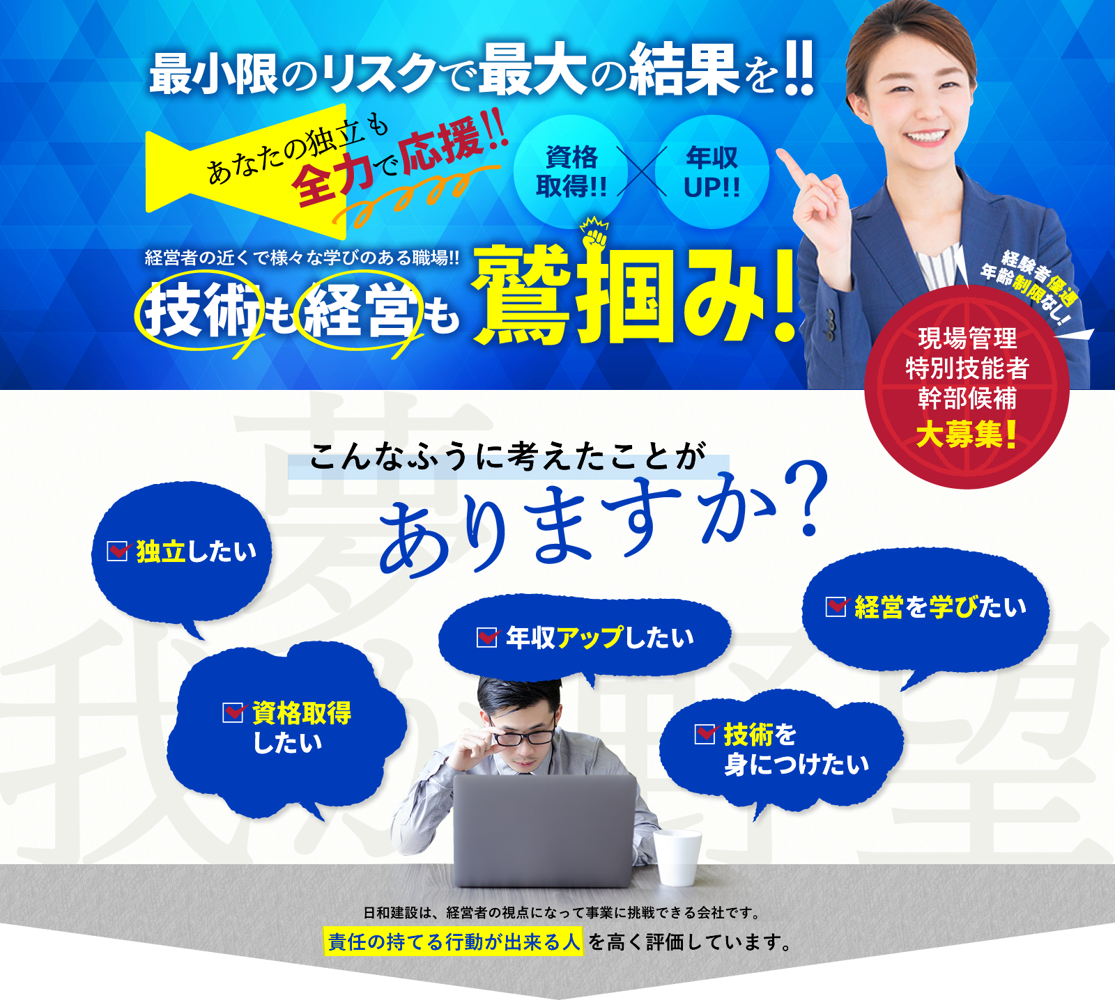 最小限のリスクで最大の結果を!!技術も経営も鷲掴み！